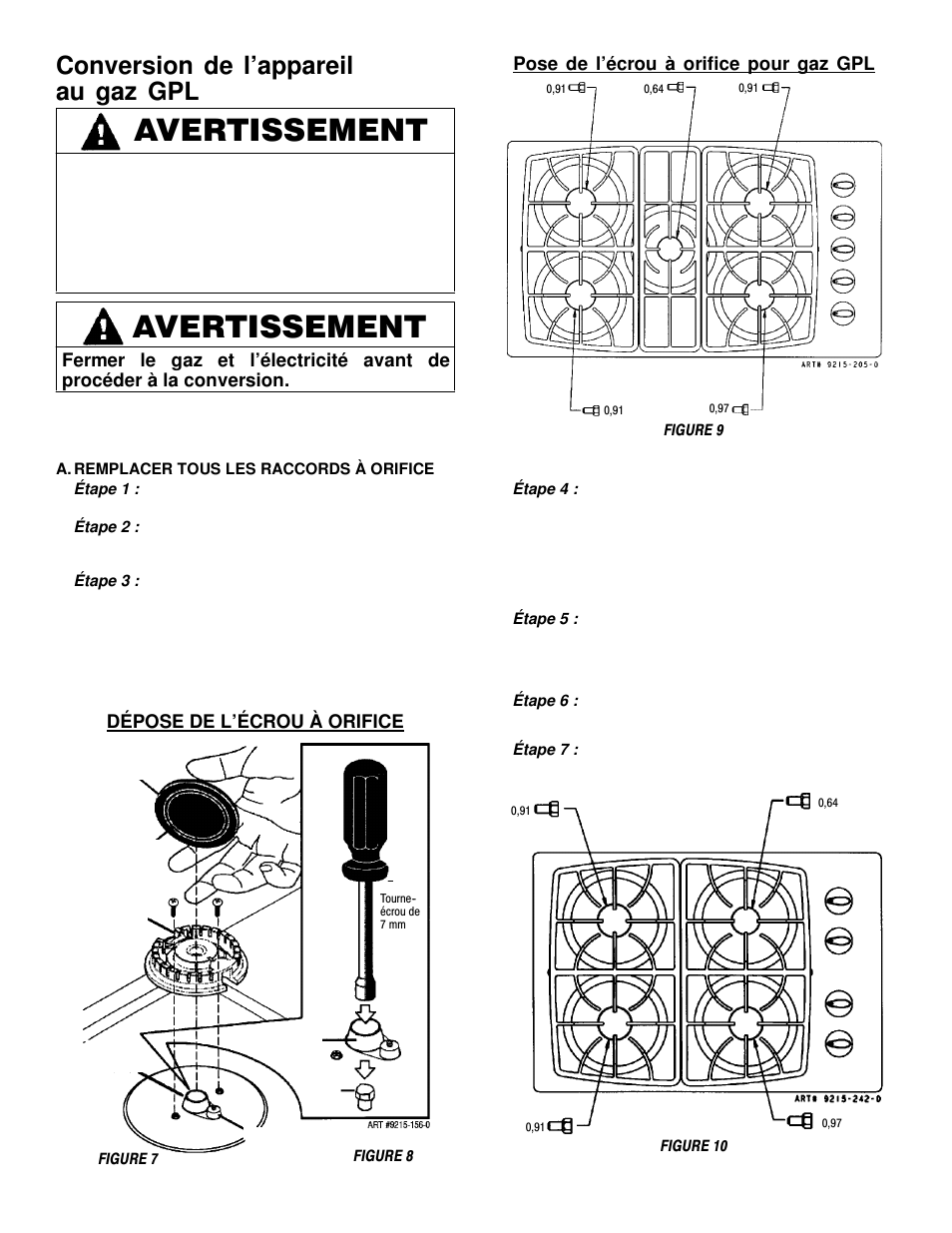 Avertissement, Conversion de l’appareil au gaz gpl | Maytag MGC6536 User Manual | Page 30 / 33