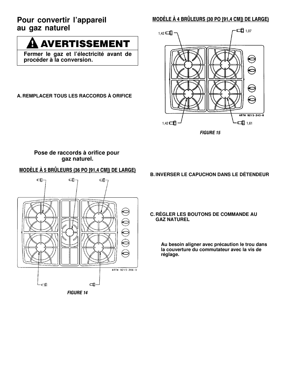 Avertissement, Pour convertir l’appareil au gaz naturel | Maytag MGC6536 User Manual | Page 32 / 33