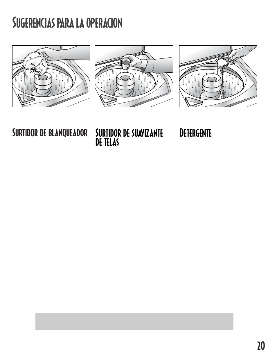 Ugerencias para la operacion, 20 surtidor de blanqueador, Surtidor de suavizante de telas | Detergente | Maytag MAV5257 User Manual | Page 21 / 24