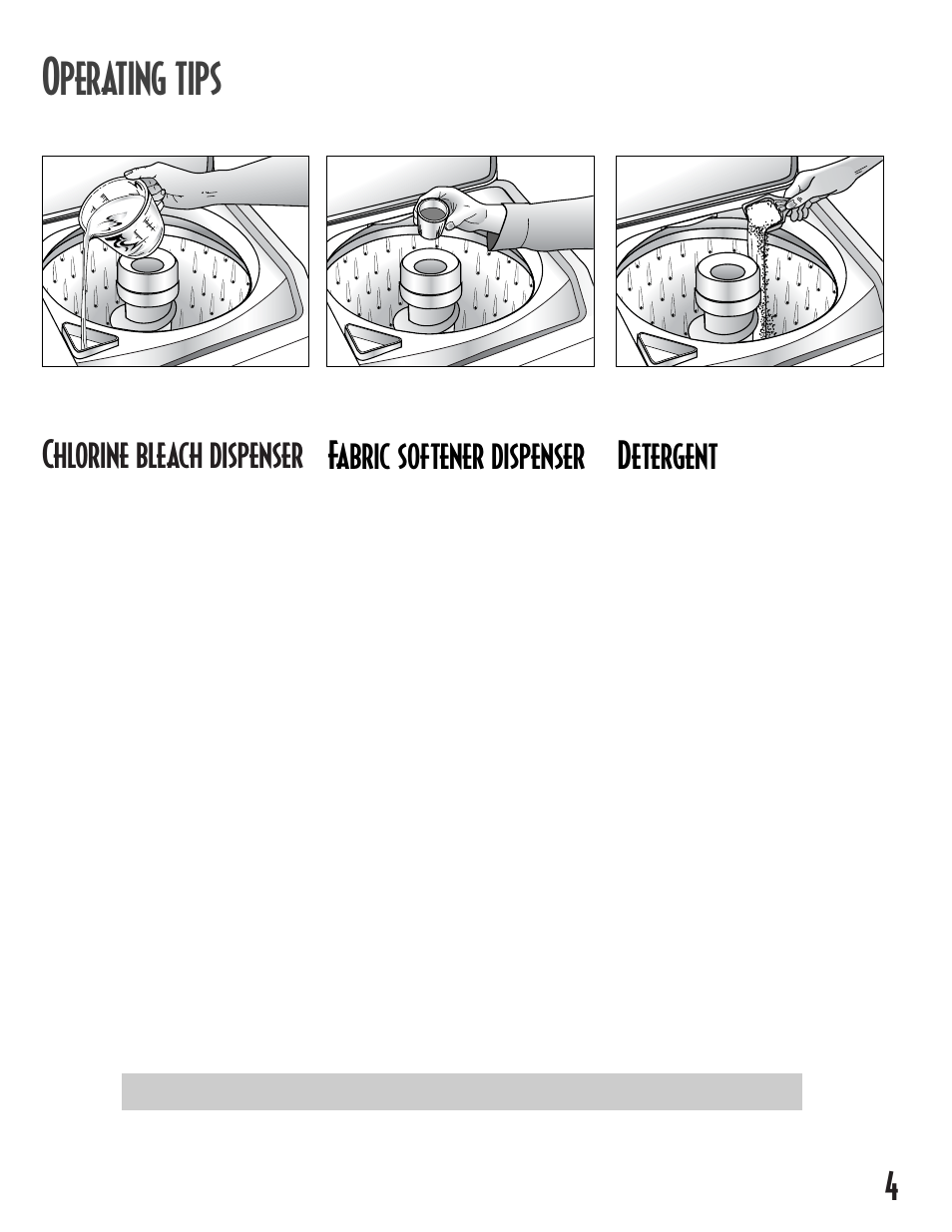 Perating tips, 4chlorine bleach dispenser, Fabric softener dispenser | Detergent | Maytag MAV5257 User Manual | Page 5 / 24