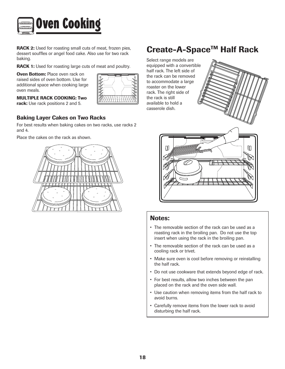 Oven cooking, Create-a-space, Half rack | Maytag 700 User Manual | Page 19 / 28