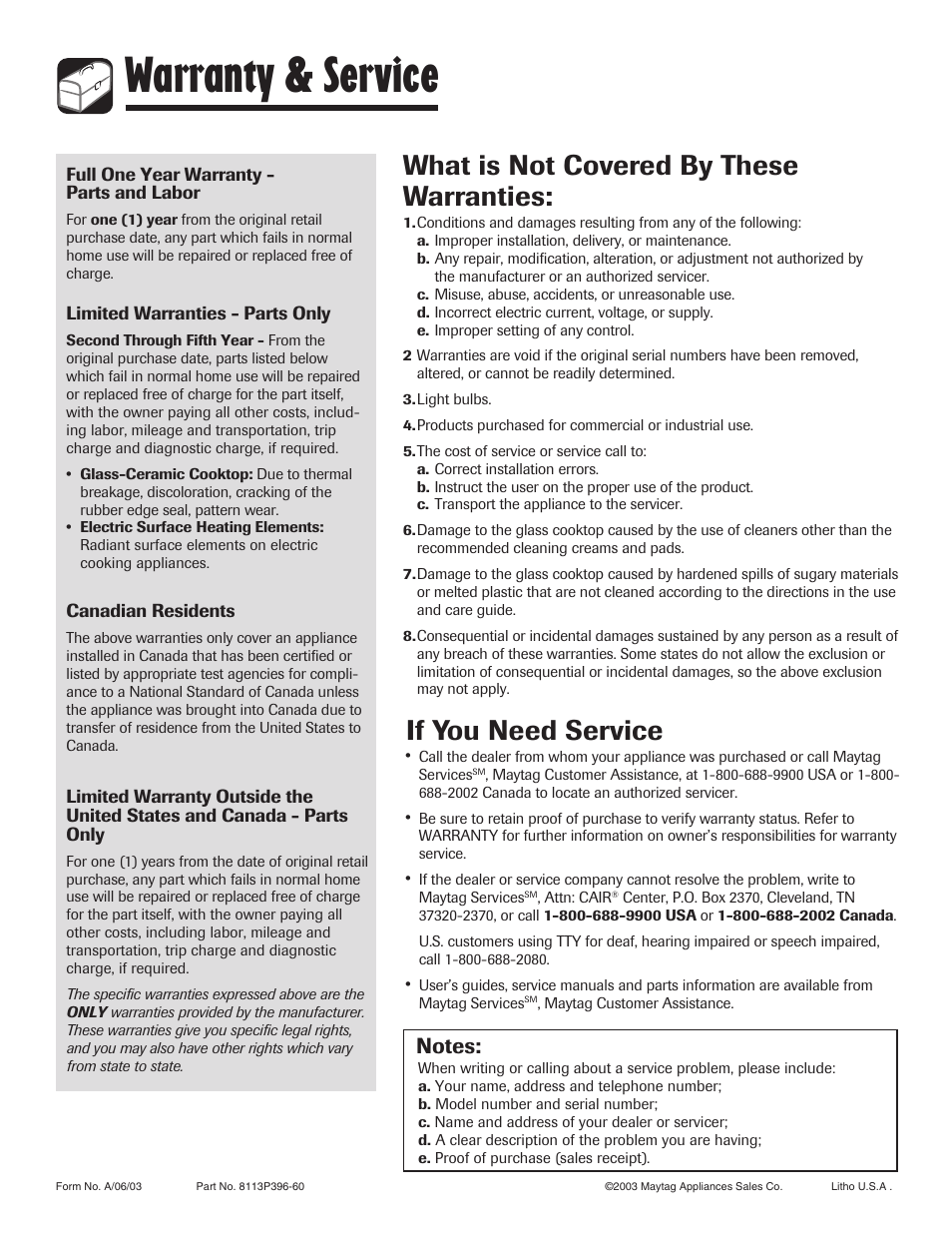 Warranty & service, If you need service, What is not covered by these warranties | Maytag 700 User Manual | Page 28 / 28