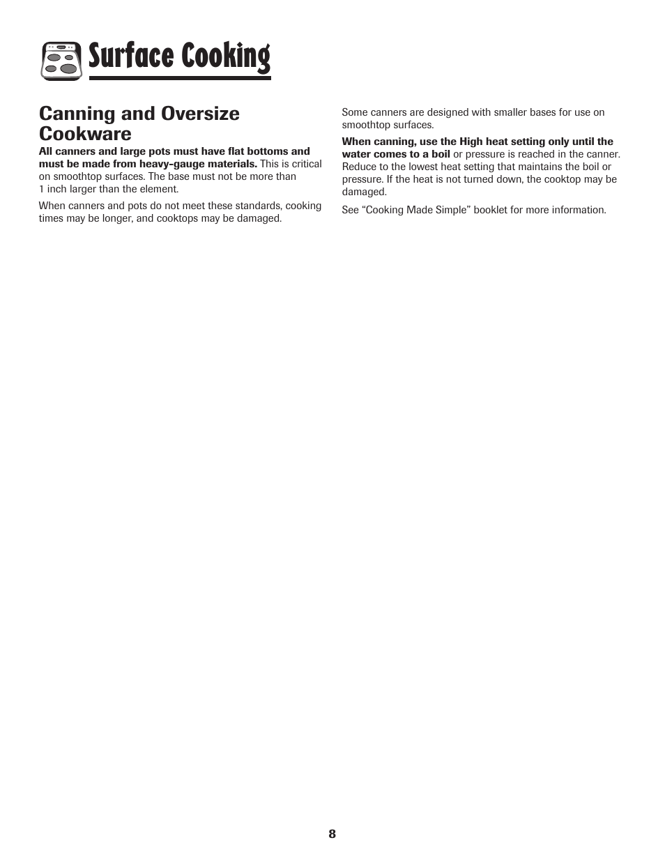Surface cooking, Canning and oversize cookware | Maytag 700 User Manual | Page 9 / 28