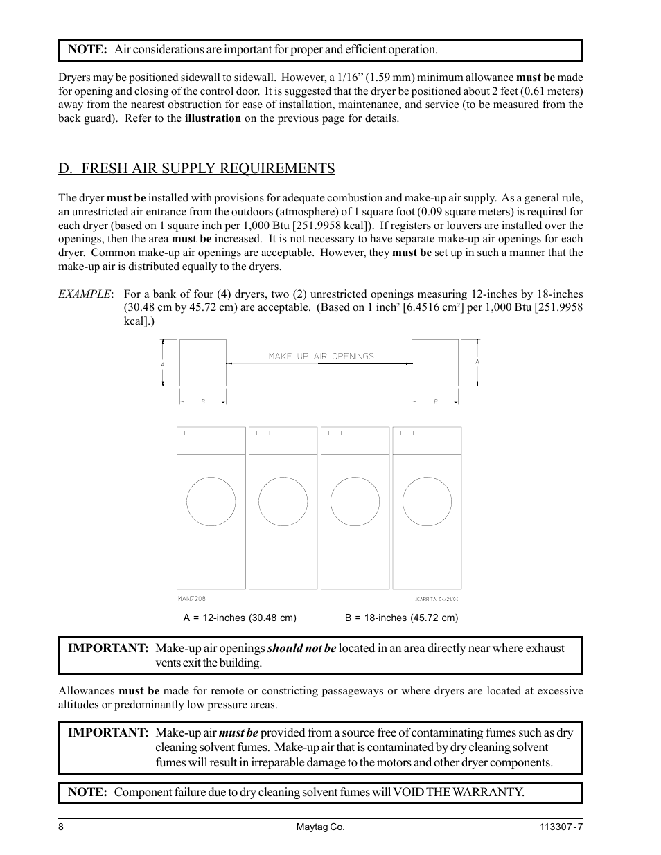 D. fresh air supply requirements | Maytag MDG30MNV User Manual | Page 12 / 36