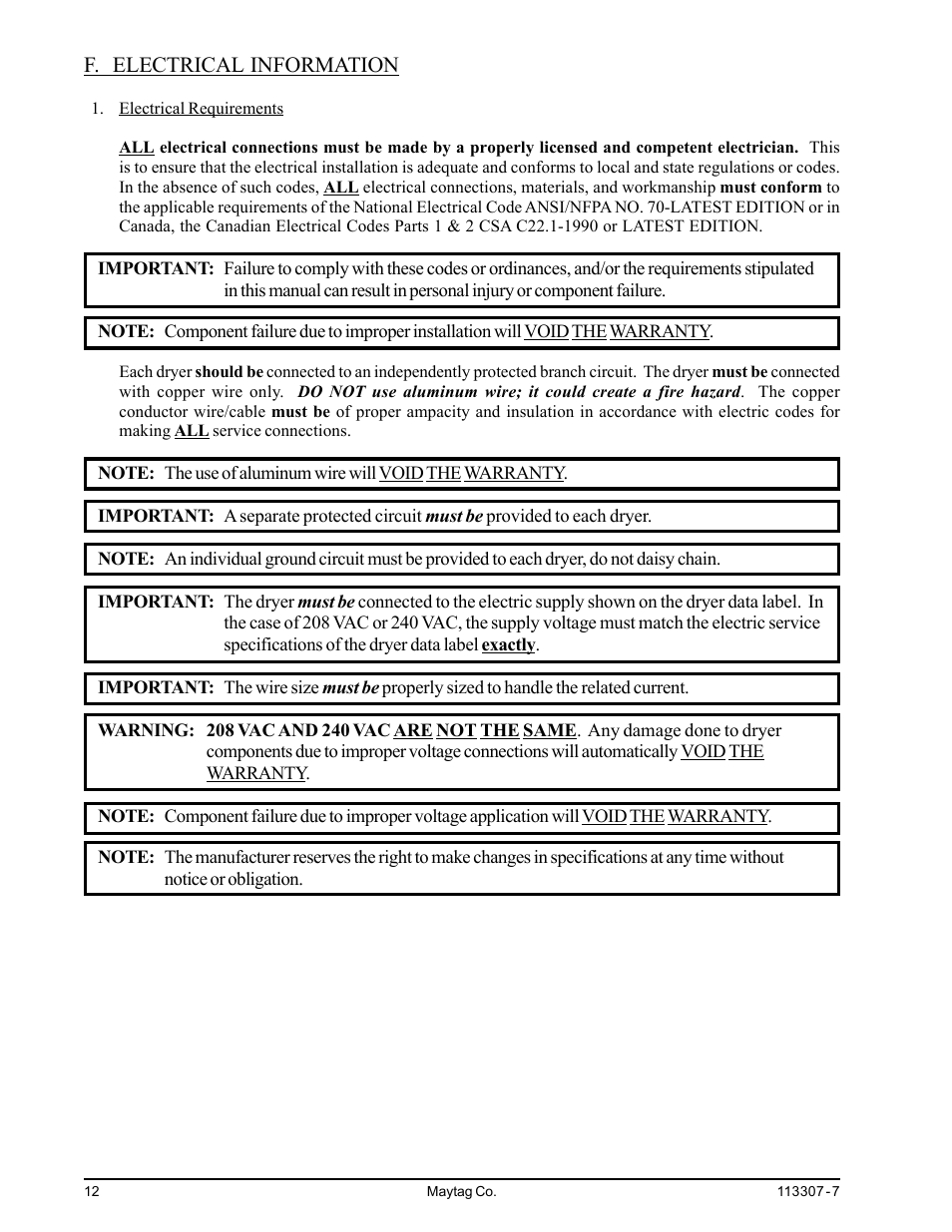 F. electrical information | Maytag MDG30MNV User Manual | Page 16 / 36