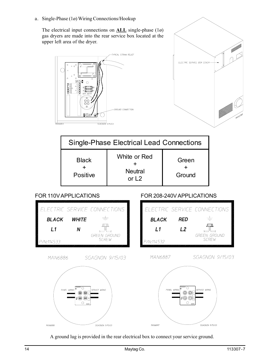 Single-phase electrical lead connections | Maytag MDG30MNV User Manual | Page 18 / 36