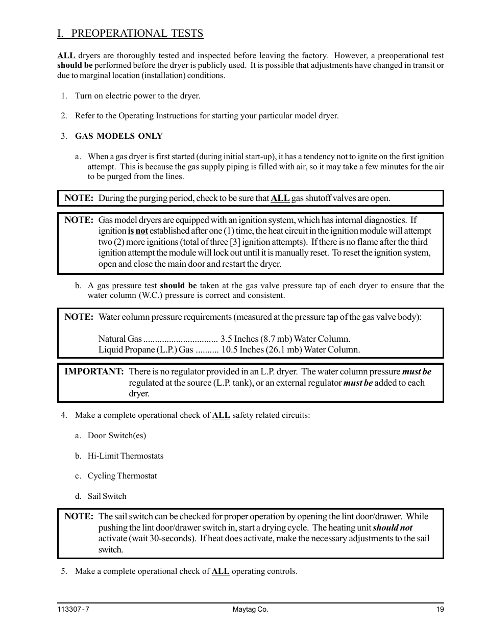 I. preoperational tests | Maytag MDG30MNV User Manual | Page 23 / 36