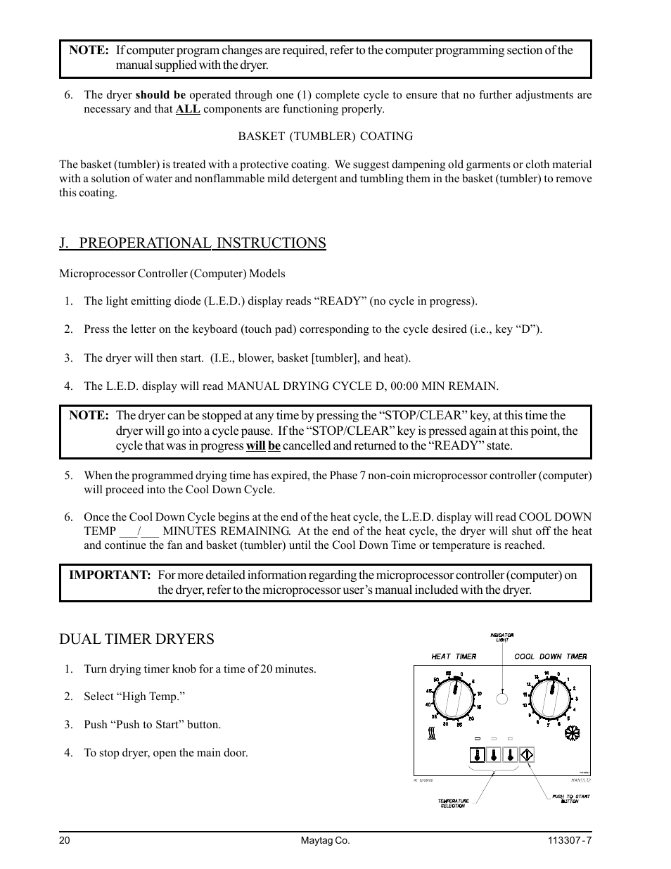 J. preoperational instructions, Dual timer dryers | Maytag MDG30MNV User Manual | Page 24 / 36