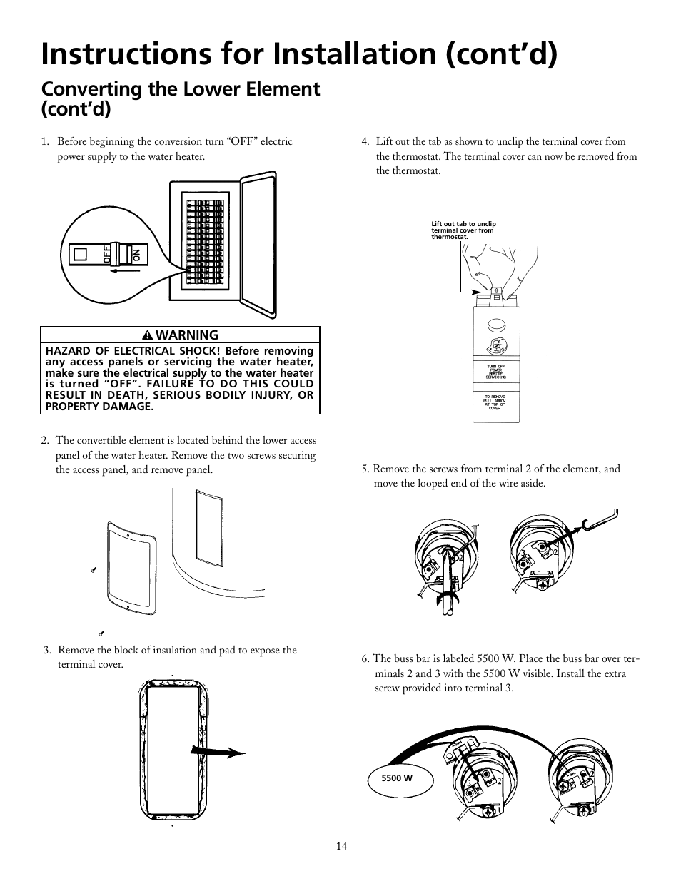 Instructions for installation (cont’d), Converting the lower element (cont’d) | Maytag HRE2940L User Manual | Page 14 / 36