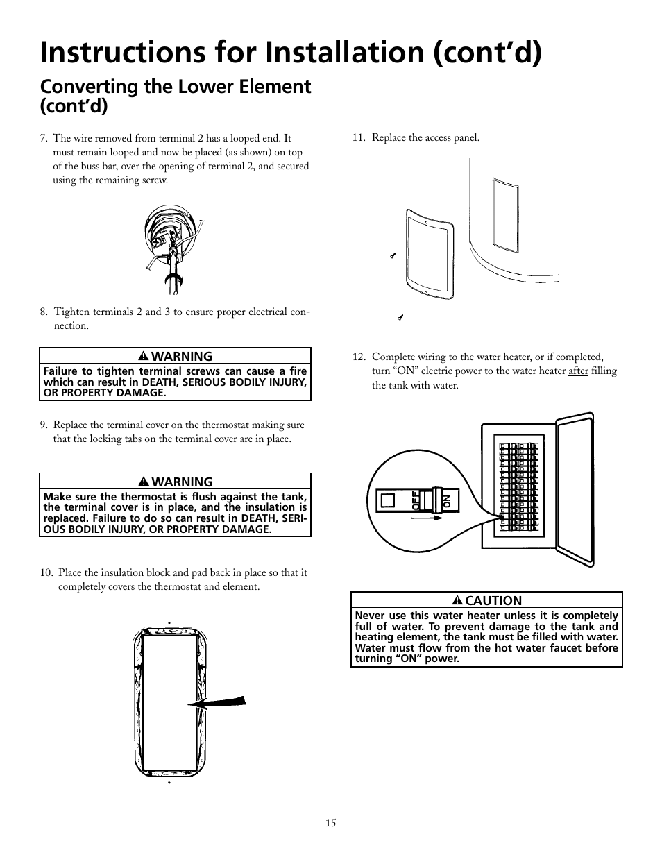 Instructions for installation (cont’d), Converting the lower element (cont’d) | Maytag HRE2940L User Manual | Page 15 / 36