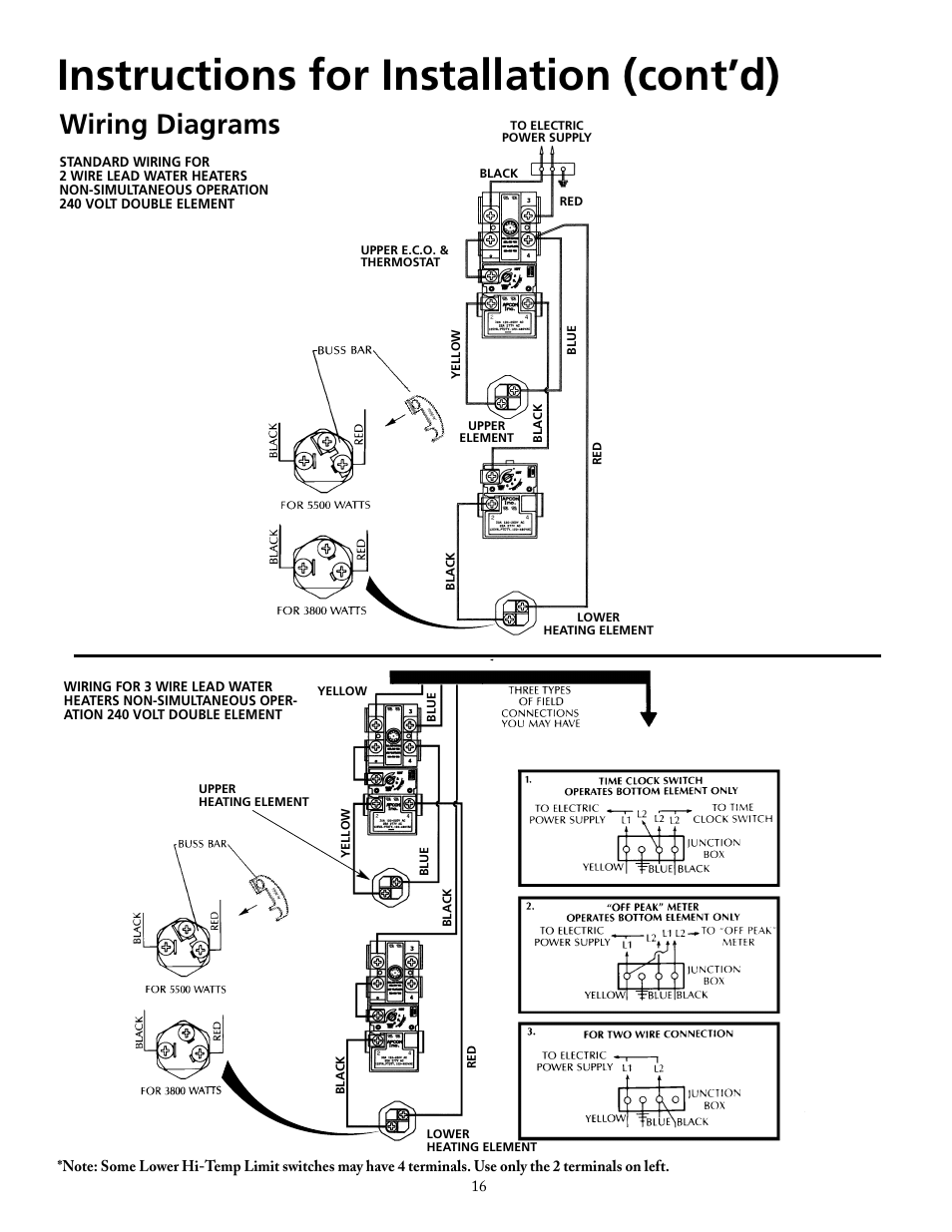Instructions for installation (cont’d), Wiring diagrams | Maytag HRE2940L User Manual | Page 16 / 36