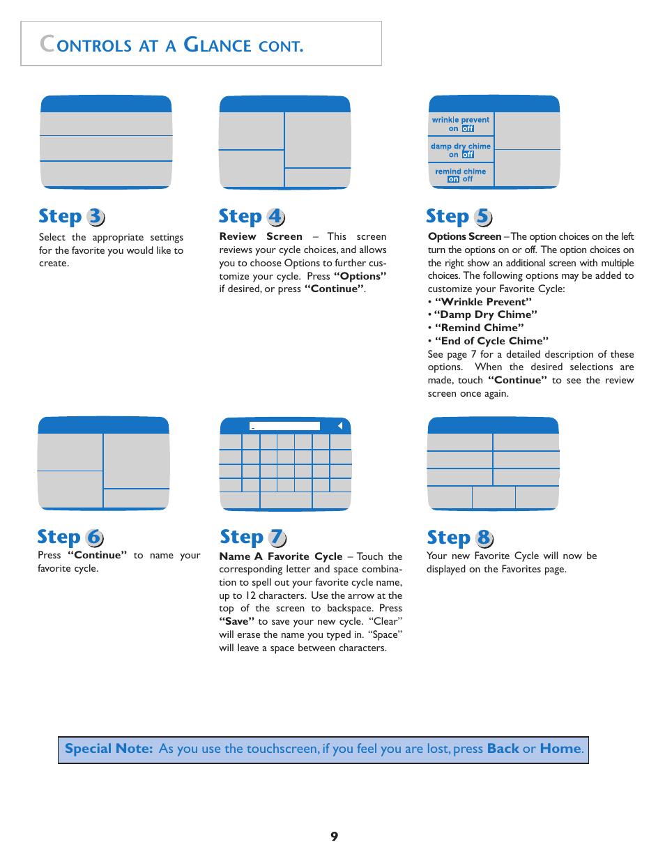 Step 3 step 4, Step 7, Step 5 | Step 6, Step 8, Ontrols at a, Lance, Cont | Maytag MD75 User Manual | Page 10 / 72