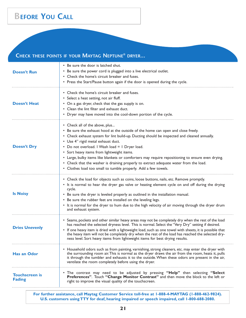 Efore | Maytag MD75 User Manual | Page 22 / 72