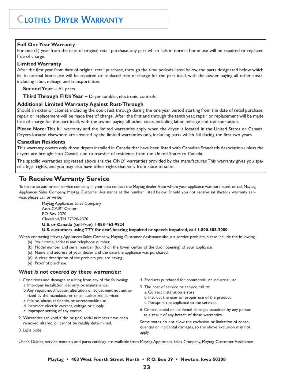 Lothes, Ryer, Arranty | Maytag MD75 User Manual | Page 24 / 72