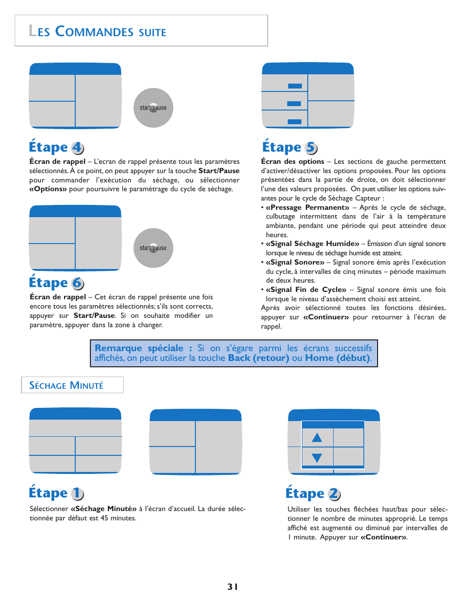 Étape 4 étape 5 étape 6, Étape 1 étape 2, Ommandes | Suite | Maytag MD75 User Manual | Page 32 / 72