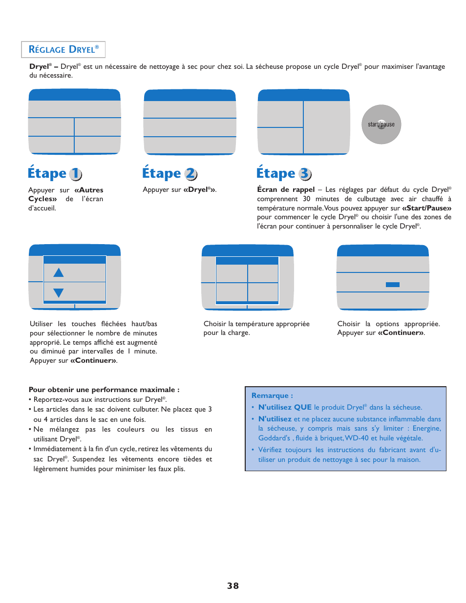 Étape 1, Étape 2, Étape 3 | Églage, Ryel | Maytag MD75 User Manual | Page 39 / 72