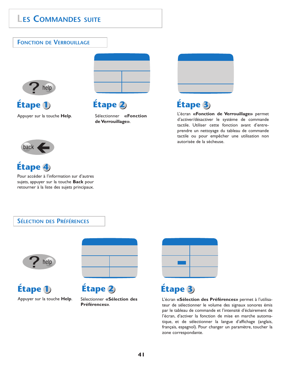 Étape 1 étape 2 étape 3 étape 4, Étape 1 étape 2 étape 3, Ommandes | Suite | Maytag MD75 User Manual | Page 42 / 72