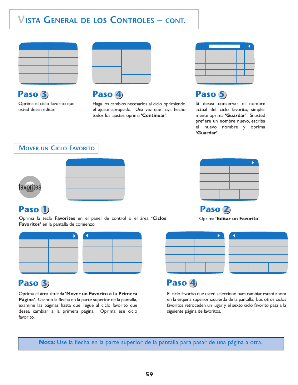 Paso 3 paso 4 paso 5, Paso 1 paso 2 paso 3, Paso 4 | Ista, Eneral de los, Ontroles, Cont | Maytag MD75 User Manual | Page 60 / 72