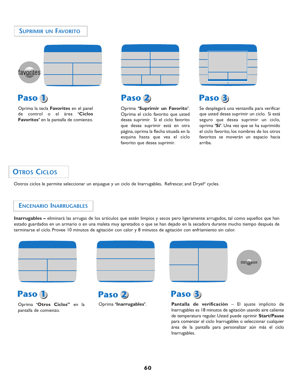 Paso 1 paso 2, Paso 3, Paso 1 | Paso 2, Tros, Iclos | Maytag MD75 User Manual | Page 61 / 72