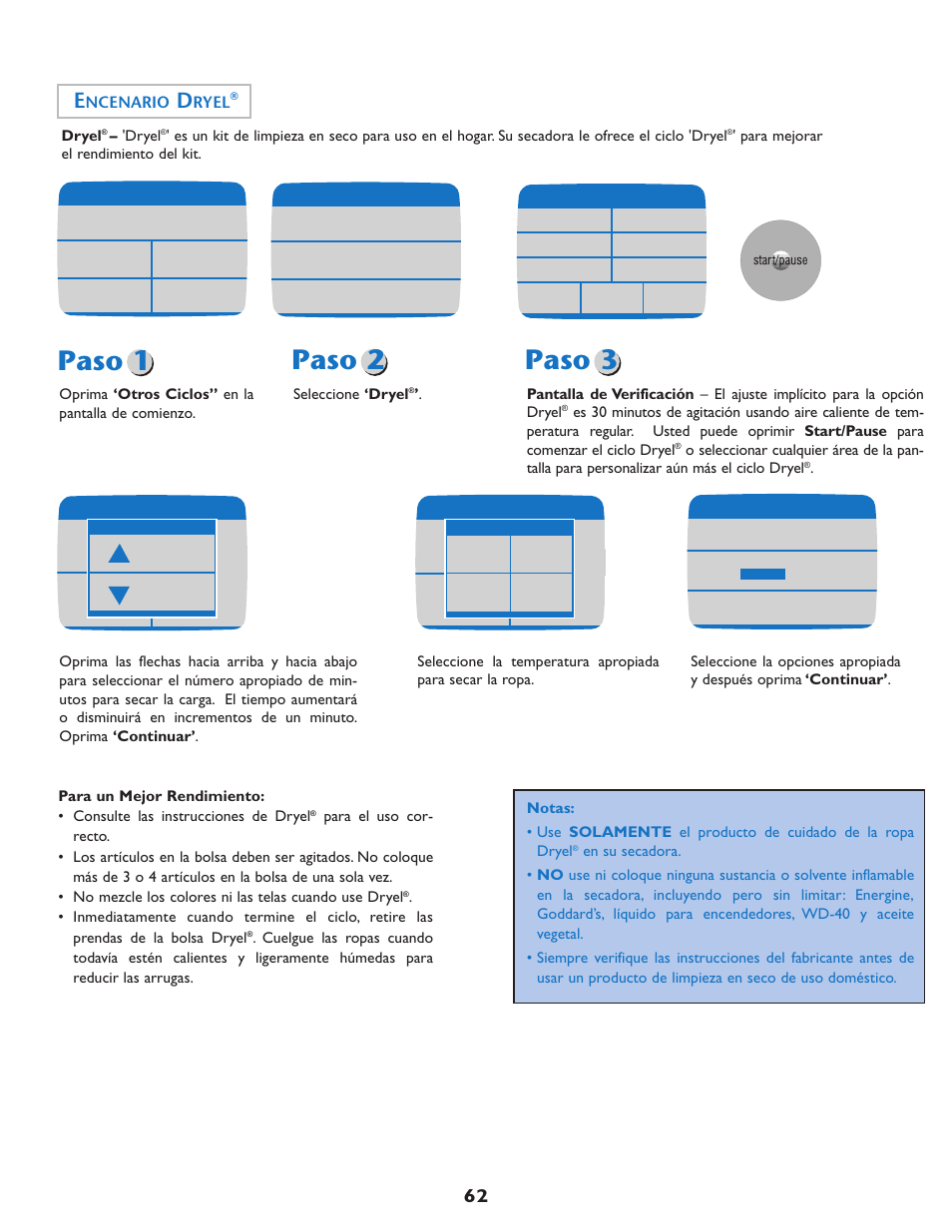 Paso 1, Paso 2, Paso 3 | Ncenario, Ryel | Maytag MD75 User Manual | Page 63 / 72