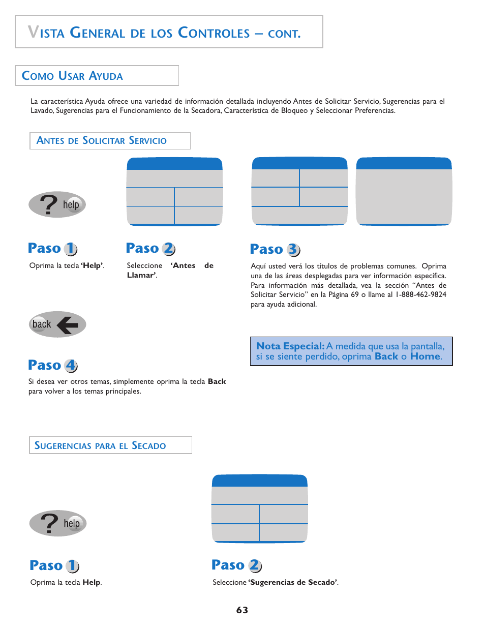 Paso 1 paso 2 paso 3 paso 4, Paso 1 paso 2, Ista | Eneral de los, Ontroles, Cont | Maytag MD75 User Manual | Page 64 / 72