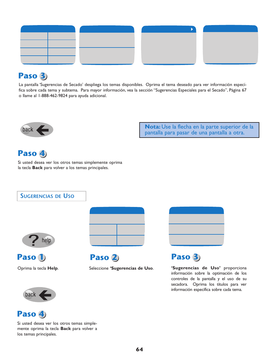 Paso 3, Paso 4, Paso 1 | Paso 2 | Maytag MD75 User Manual | Page 65 / 72