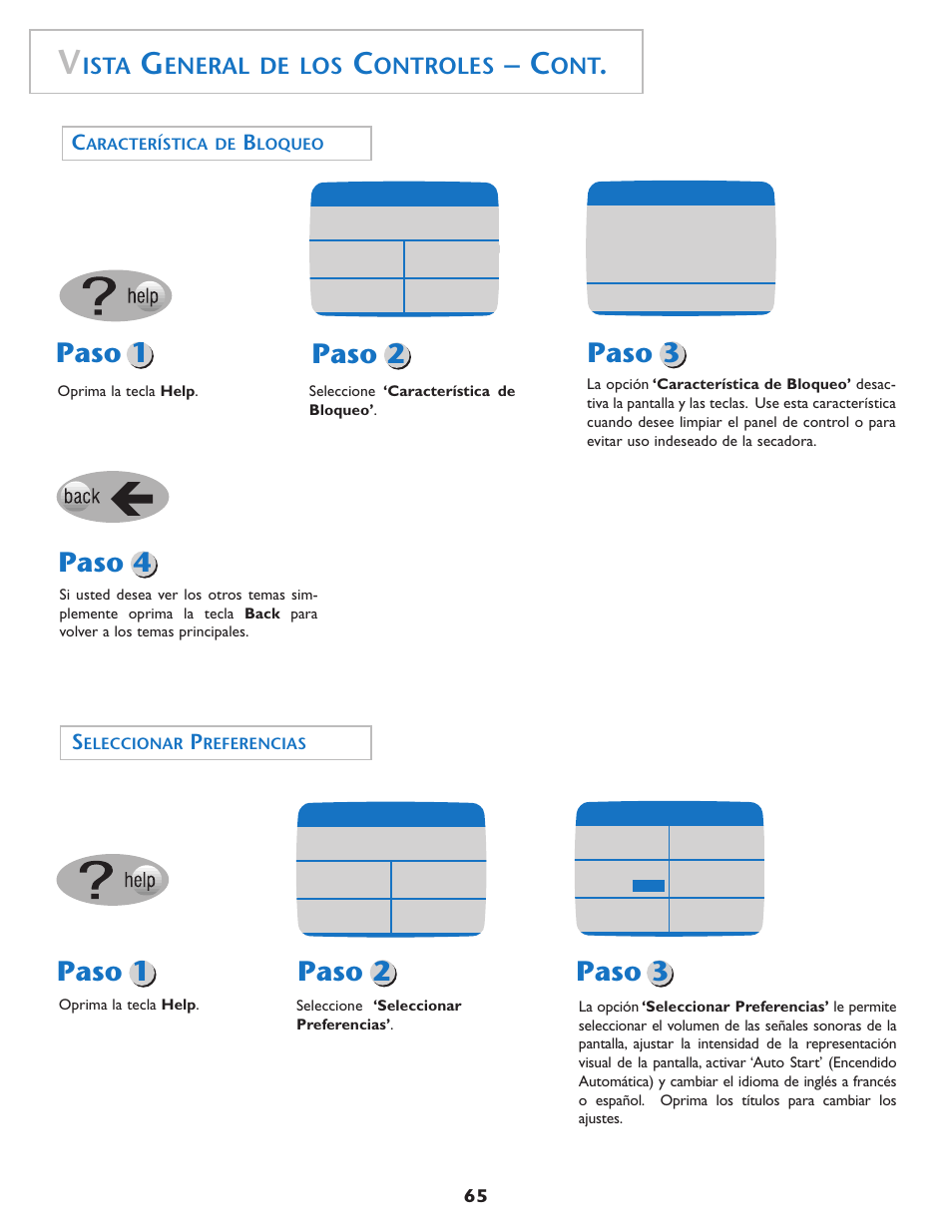 Paso 4, Paso 1, Paso 2 | Paso 3, Ista, Eneral de los, Ontroles | Maytag MD75 User Manual | Page 66 / 72
