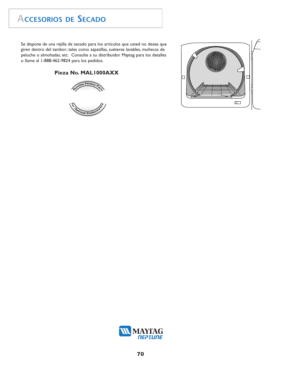 Get real, Ccesorios de, Ecado | Pieza no. mal1000axx | Maytag MD75 User Manual | Page 71 / 72