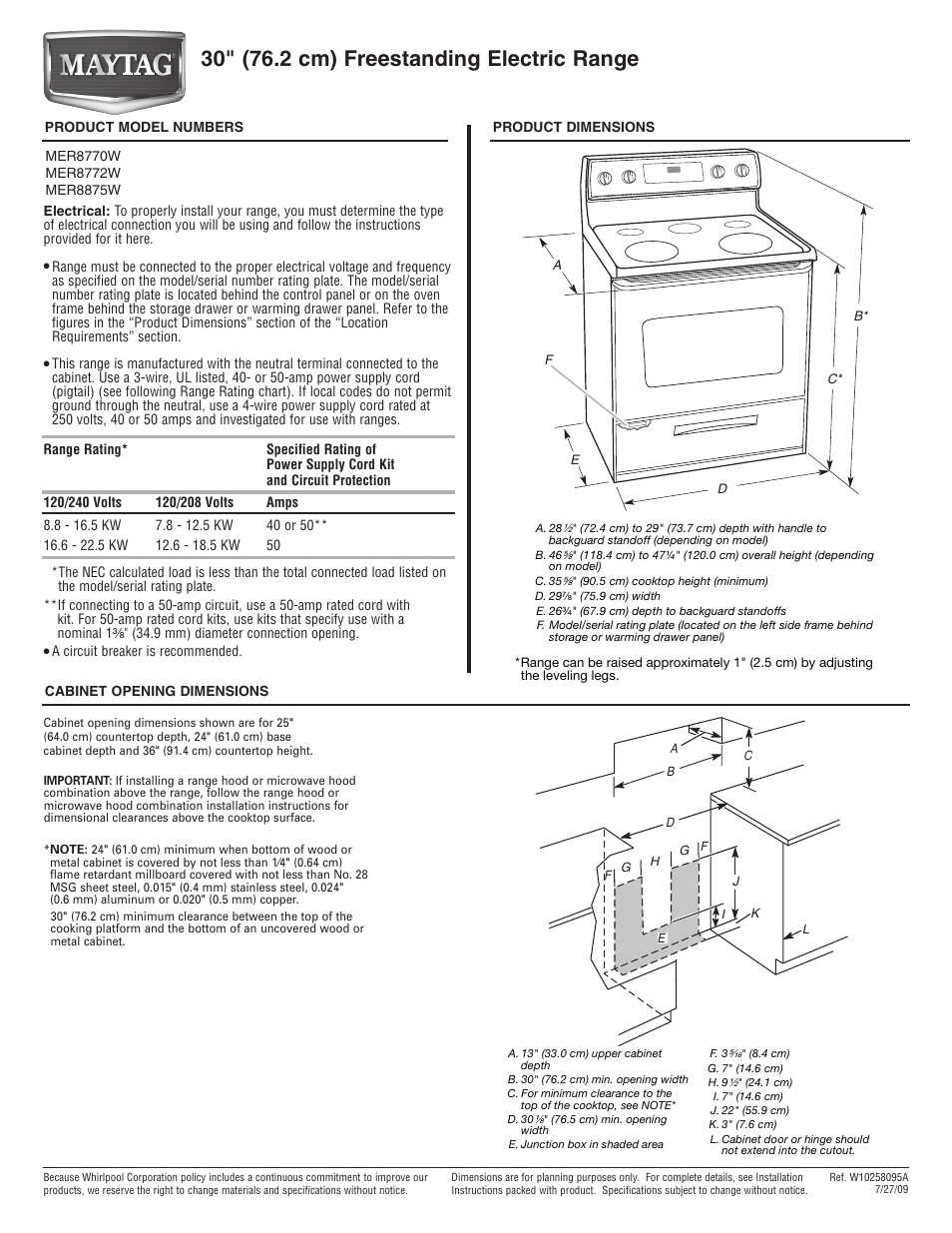 Maytag MER8875W User Manual | 1 page