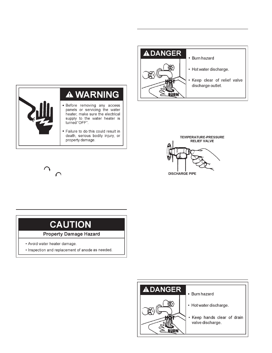 Anode rod inspection, Temperature-pressure relief valve operation, Draining | Maytag HRE11282T User Manual | Page 18 / 28