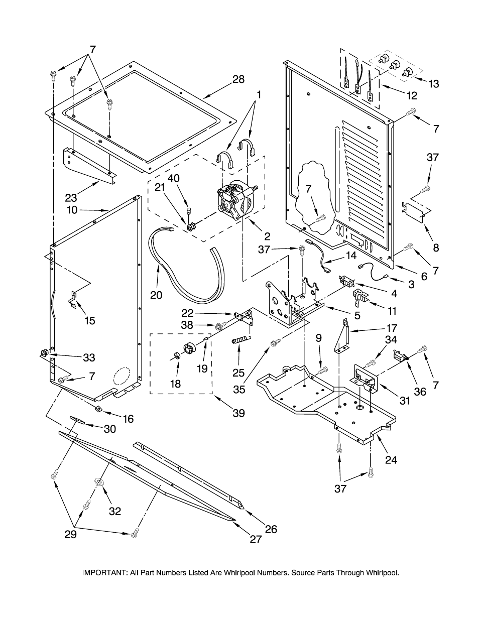Dryer cabinet and motor, Dryer cabinet and motor parts | Maytag MET3800TW1 User Manual | Page 3 / 21