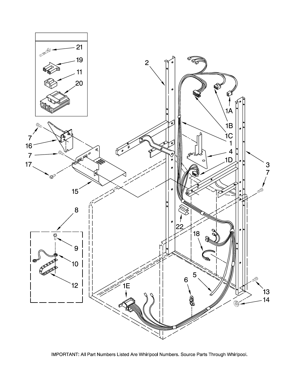 Dryer support and washer harness, Dryer support and washer harness parts | Maytag MET3800TW1 User Manual | Page 7 / 21