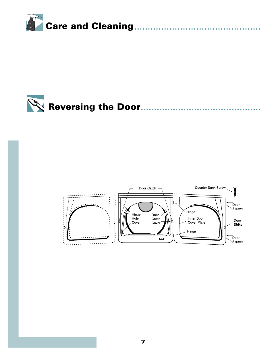 Care and cleaning reversing the door | Maytag MD9206 User Manual | Page 8 / 12