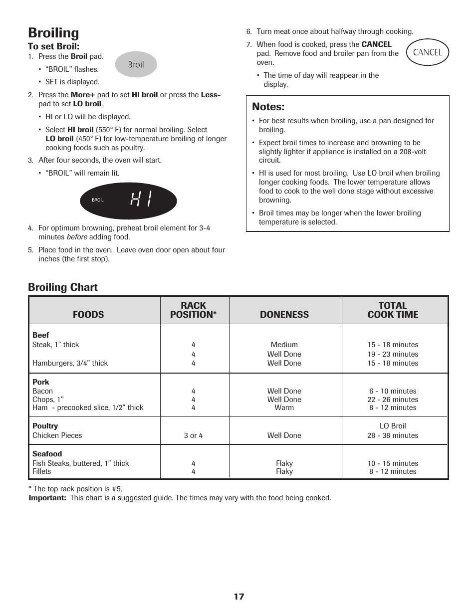 Broiling, Broiling chart | Maytag 8113P655-60 User Manual | Page 18 / 20