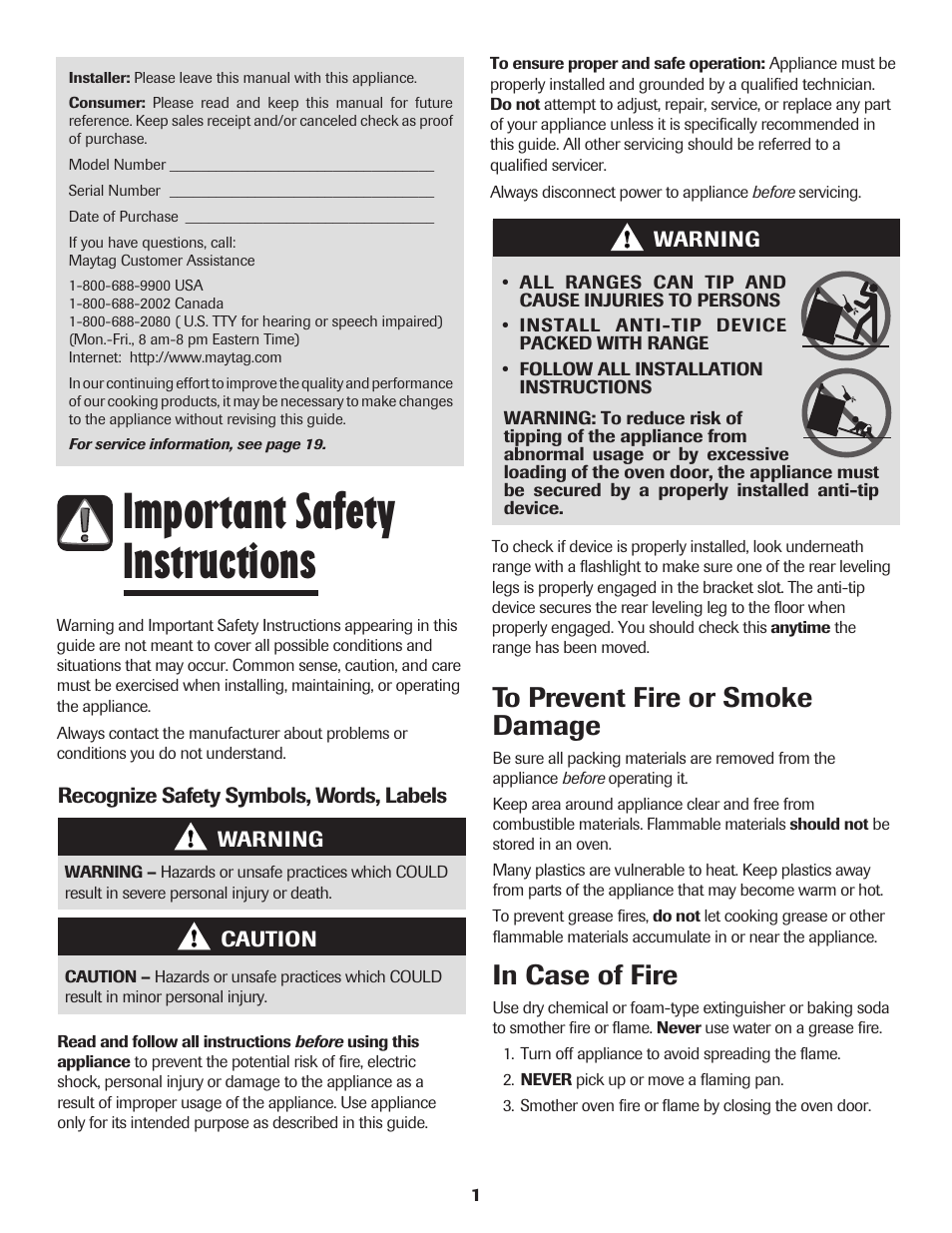Important safety instructions | Maytag 8113P655-60 User Manual | Page 2 / 20