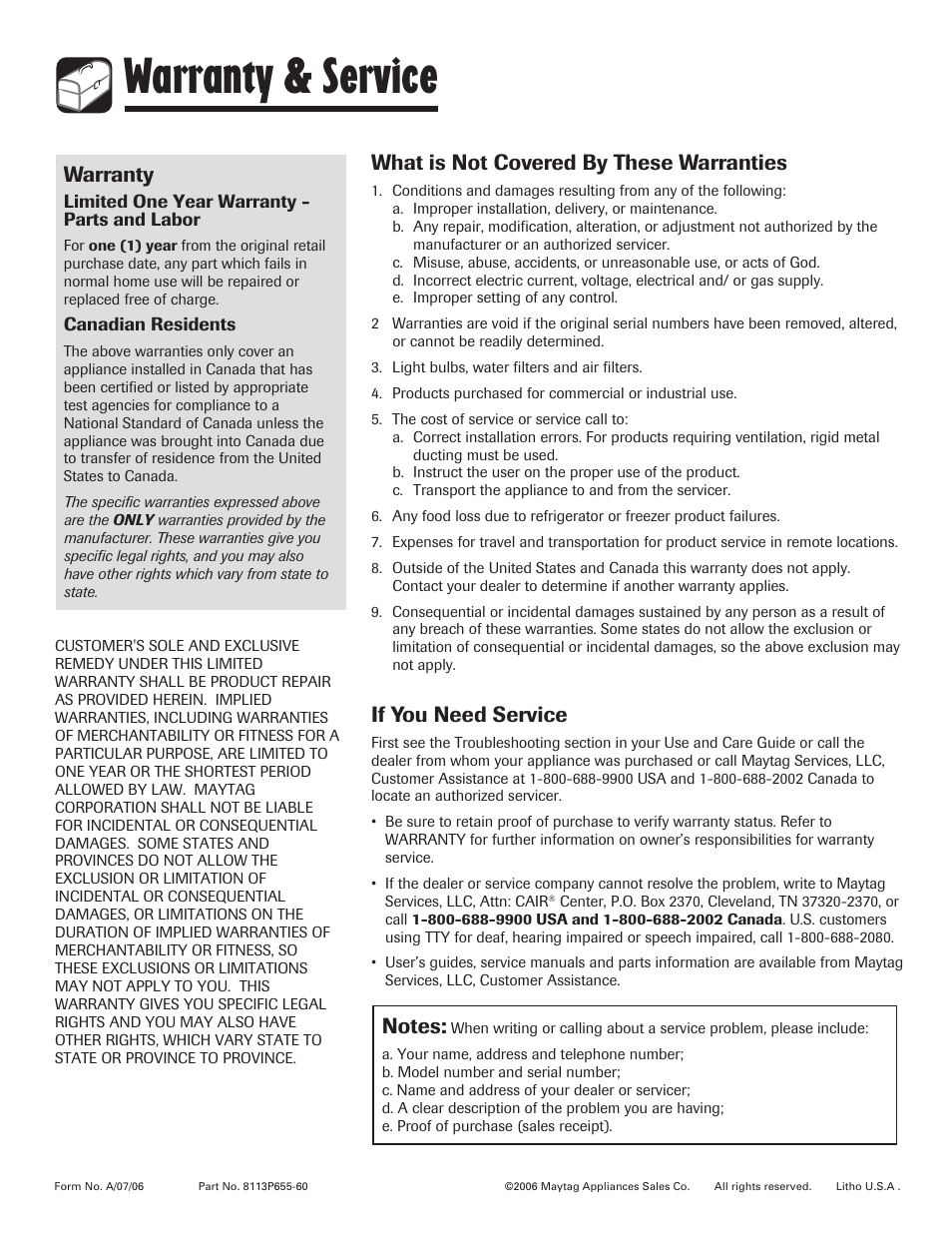 Warranty & service, Warranty, What is not covered by these warranties | If you need service | Maytag 8113P655-60 User Manual | Page 20 / 20
