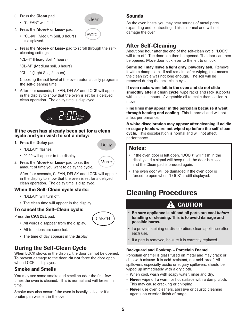 Cleaning procedures, During the self-clean cycle, After self-cleaning | Caution | Maytag 8113P655-60 User Manual | Page 6 / 20