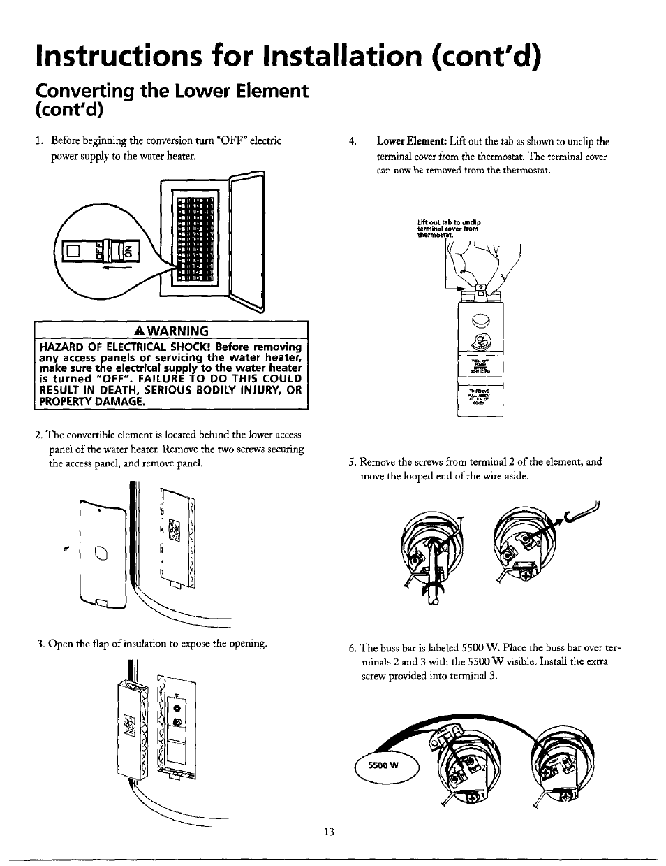 Converting the lower element (cont'd), Instructions for installation (cont'd) | Maytag HE21250S User Manual | Page 13 / 32