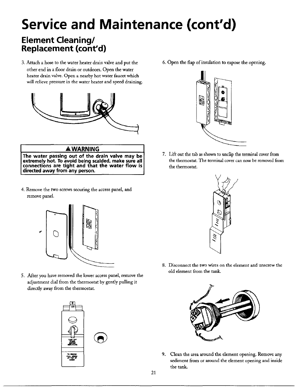 Element cleaning, Replacement (cont'd), A warning | Service and maintenance (cont'd), Element cleaning/ replacement (cont'd) | Maytag HE21250S User Manual | Page 21 / 32