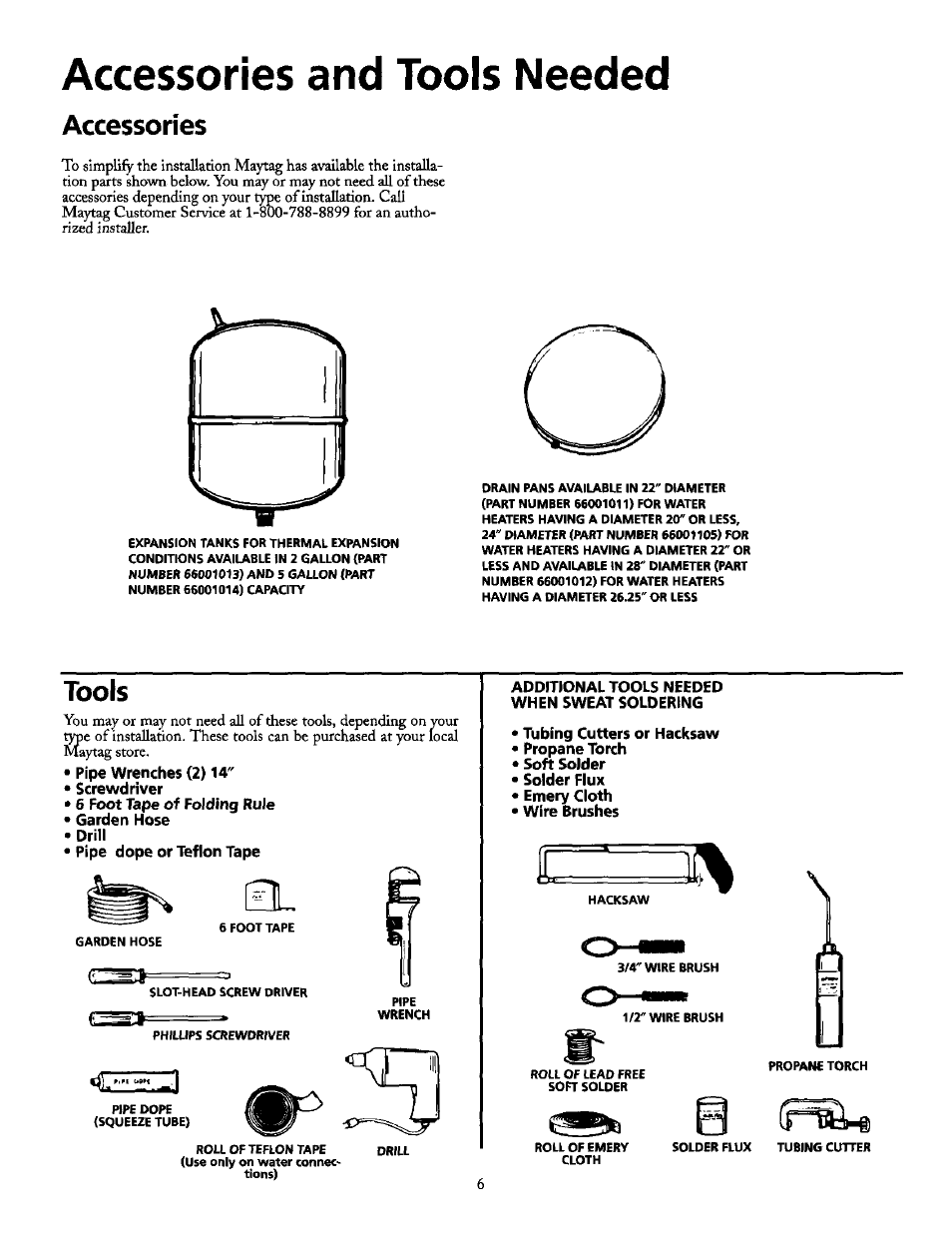 Accessories and tools needed, Accessories, Tools | Accessories tools | Maytag HE21250S User Manual | Page 6 / 32