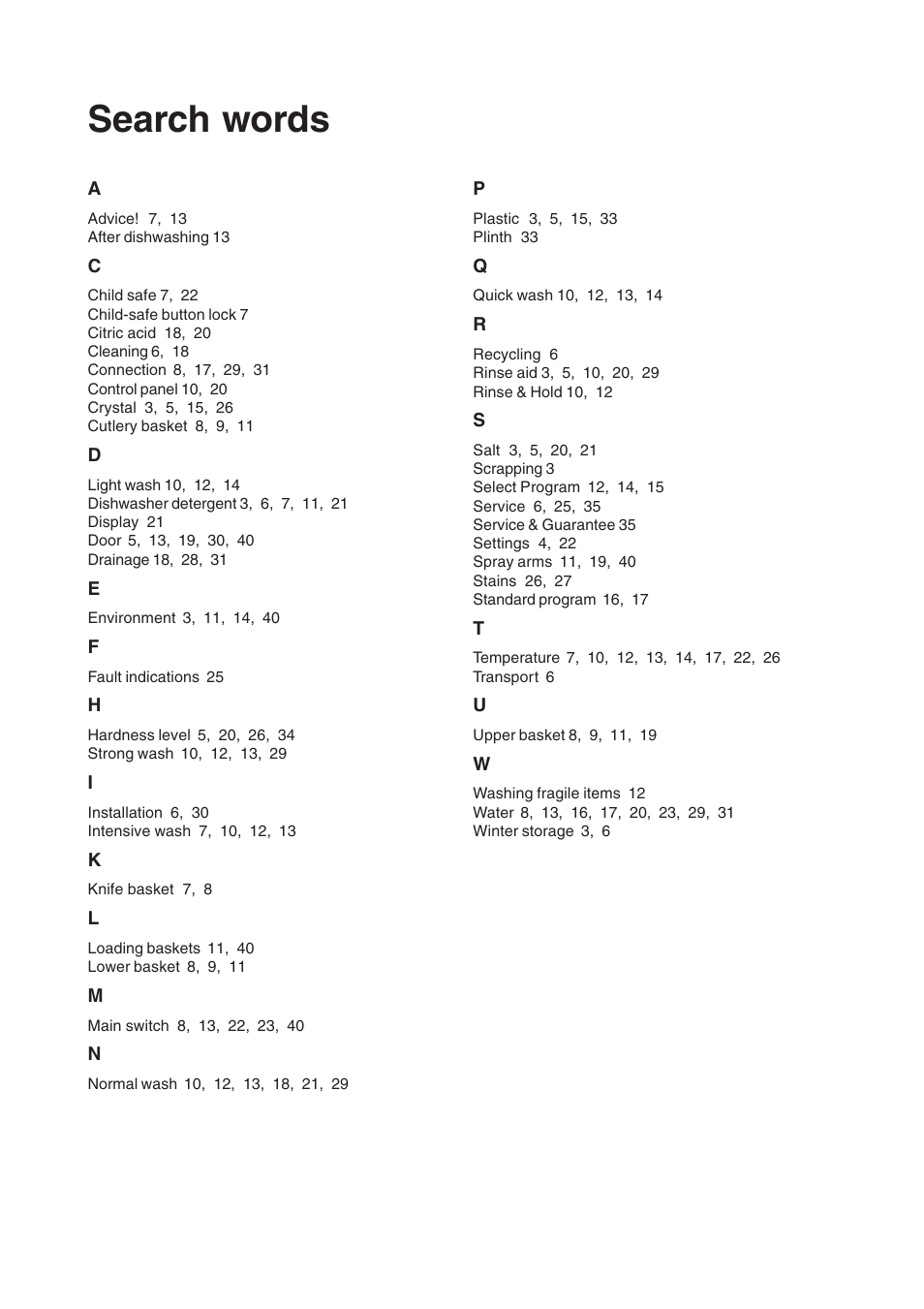 Search words | Maytag 760S User Manual | Page 39 / 40