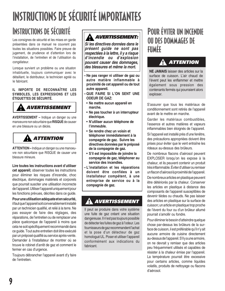 Instructions de sécurité importantes, Instructions de sécurité, Pour éviter un incendie ou des dommages de fumée | Maytag MGC5430 User Manual | Page 10 / 24