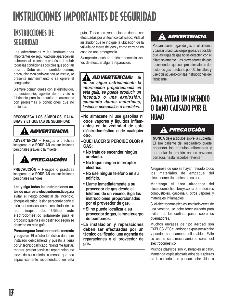 Instrucciones importantes de seguridad, Instrucciones de seguridad, Para evitar un incendio o daño causado por el humo | Maytag MGC5430 User Manual | Page 18 / 24