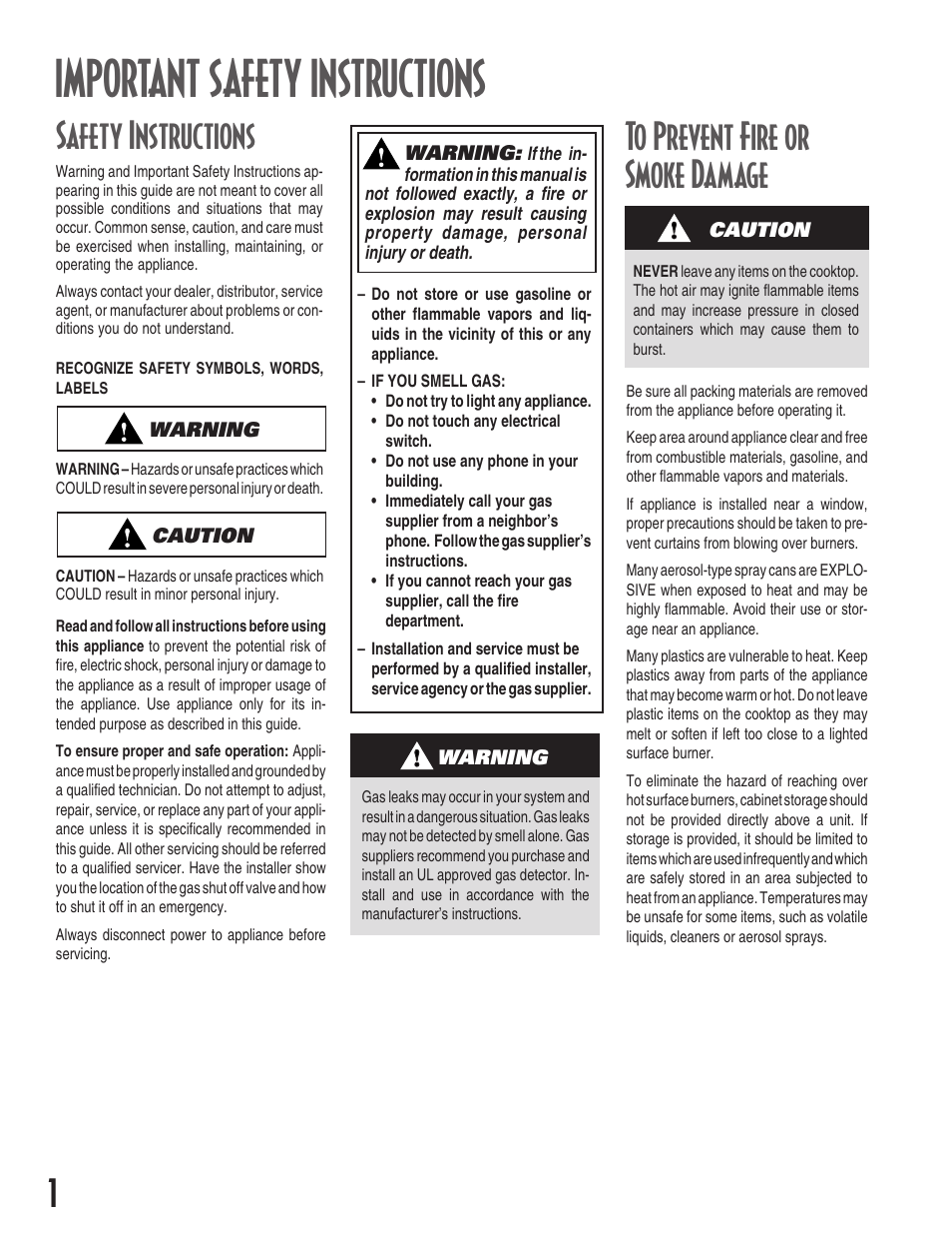 Important safety instructions, 1safety instructions | Maytag MGC5430 User Manual | Page 2 / 24