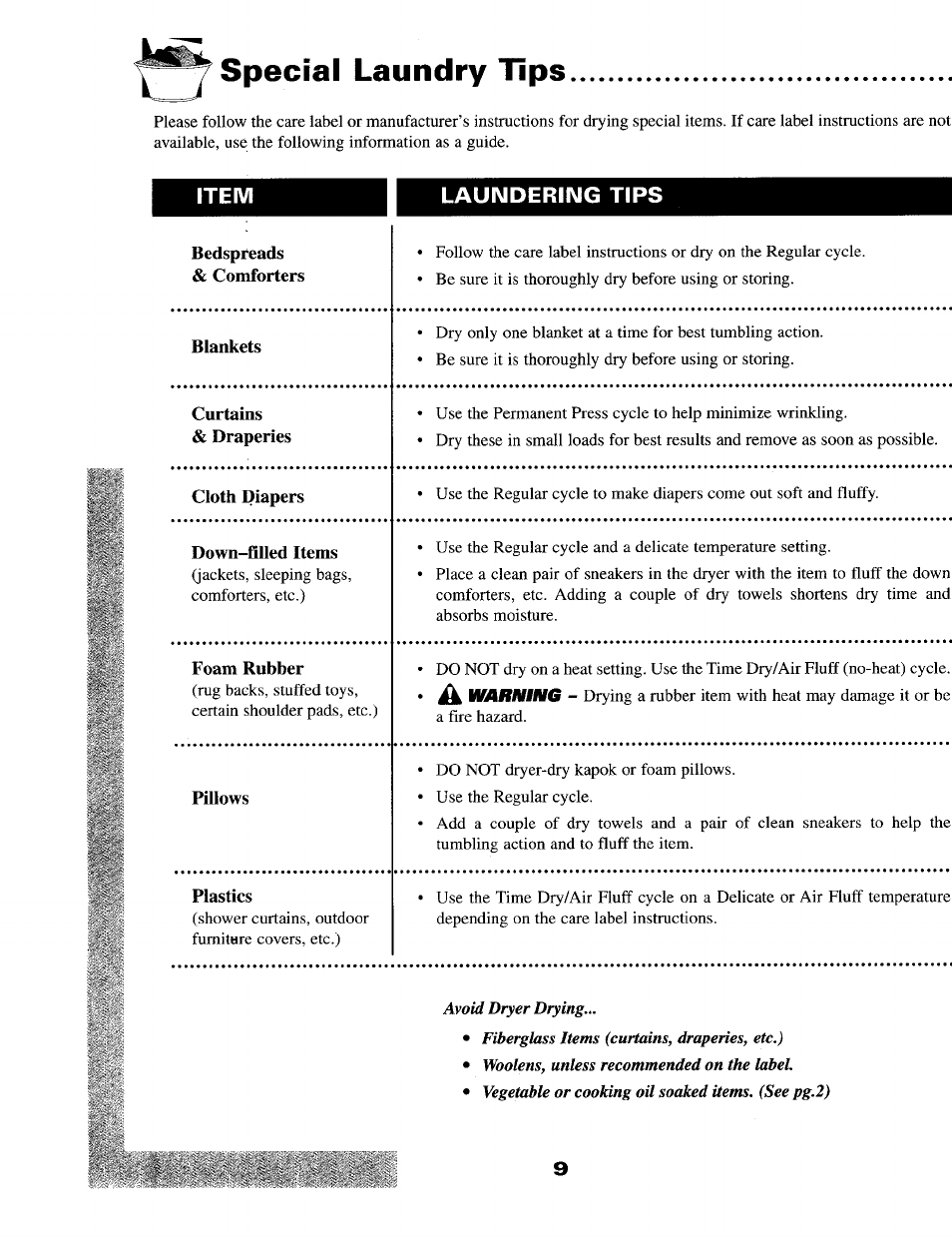 Special laundry tips | Maytag MD9316 User Manual | Page 10 / 12