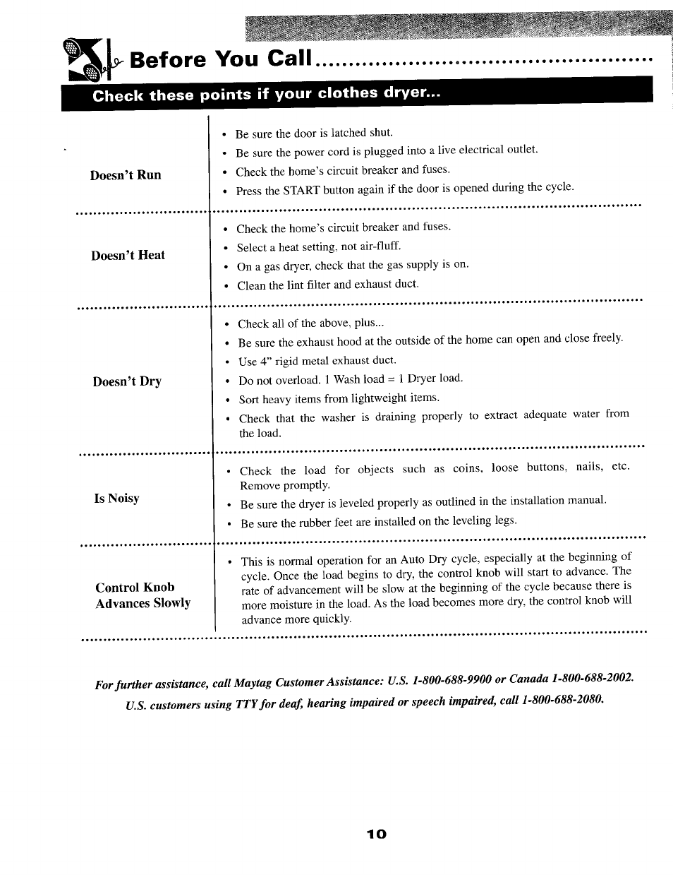 Before you call | Maytag MD9316 User Manual | Page 11 / 12