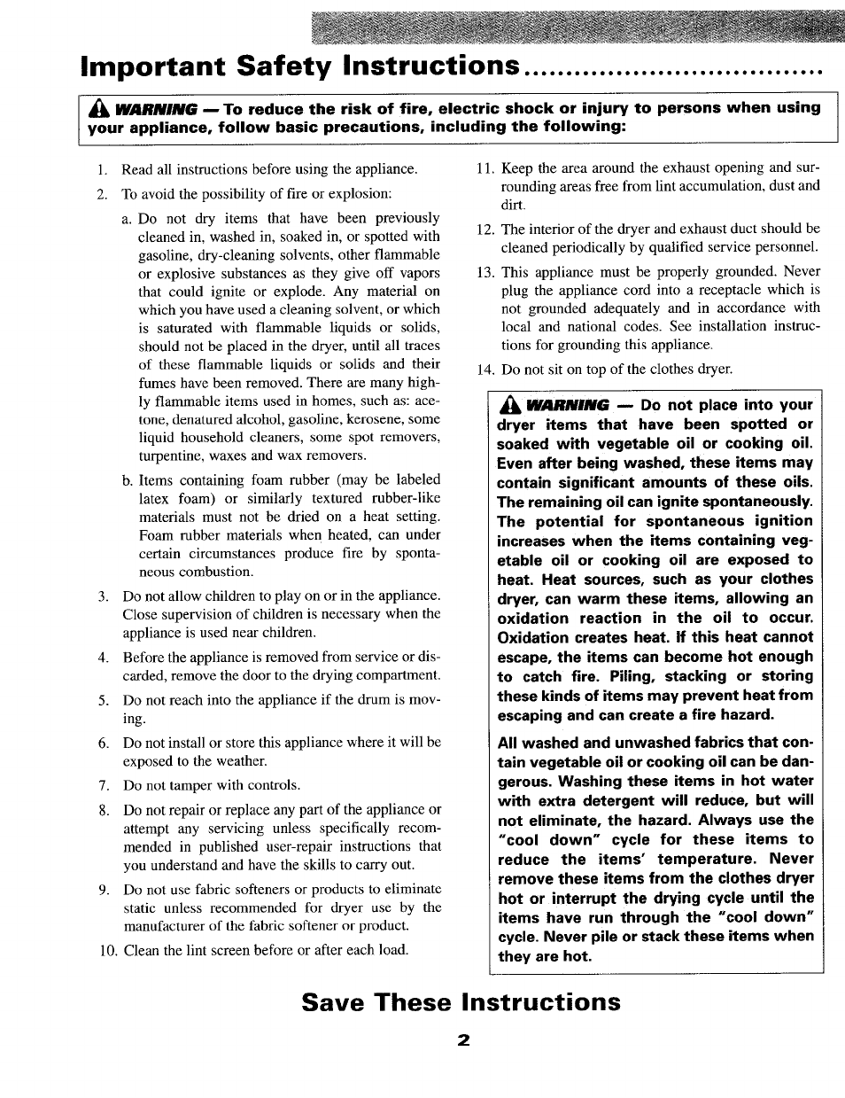 Important safety instructions, Save these instructions | Maytag MD9316 User Manual | Page 3 / 12