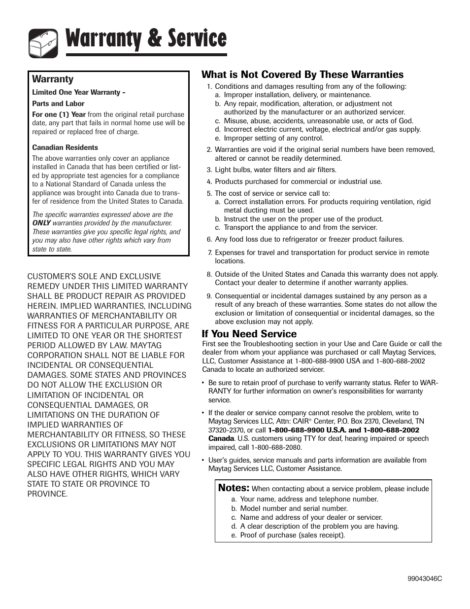 Warranty & service, Warranty, What is not covered by these warranties | If you need service | Maytag UXT4036AA User Manual | Page 8 / 8