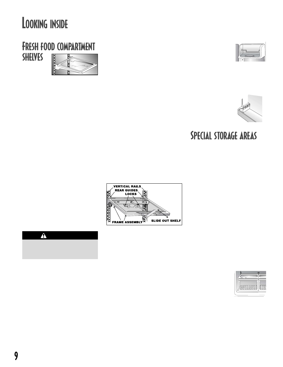Fresh food compartment shelves, Ooking inside, Special storage areas | Maytag MCS 16021937 User Manual | Page 10 / 72