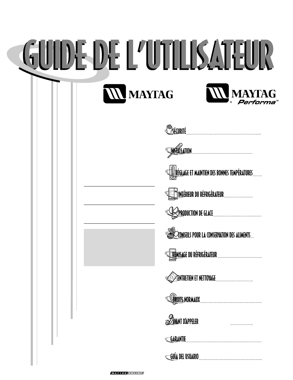 Réfrigérateur à compartiment congélateur inférieur, Entretien et nettoyage sécurité, Guía del usuario avant d'appeler garantie | Maytag MCS 16021937 User Manual | Page 23 / 72